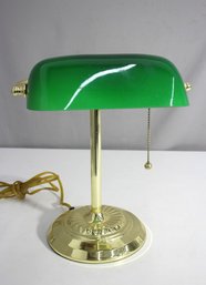 Classic Green Glass Bankers Lamp With Brass Base