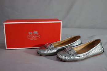 Coach Warm Pewter, Happer Metallic Buffalo Flats. Size 9.5 With Original  Box
