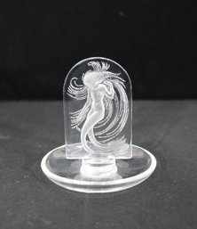 Lalique France Crystal Mermaid Figurine On Base  Frosted Glass Sculpture  4