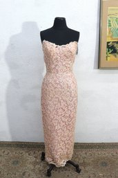 Vintage Pink Lace Strapless Evening Gown Corset Back Formal Dress Size Small
