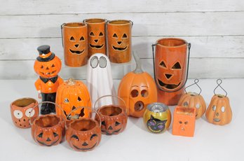 Halloween Jack-O-Lantern Decor Lot  Pumpkin Lanterns, Candle Holders & Light-Up Decorations  Mixed Group