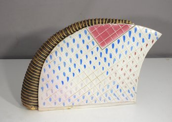 1980 Signed Studio Ceramic Sculpture  Textured Fan Form By Judika  10 X 14.5