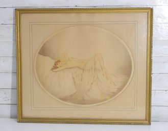 Reuart Art Deco Style Lithograph  Reclining Nude Female  Pencil Signed  Framed 23.5 X 27.5