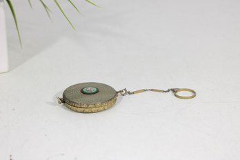 Vintage Jadiel White Metal & Guilloche Enamel Compact W/ Finger Ring Chain  2'