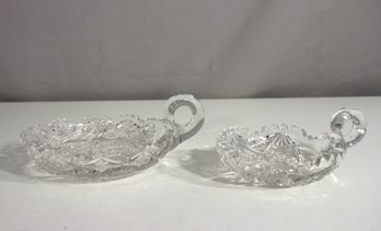 Antique Cut Glass Nappy Dishes  4.5' & 6'  Elegant Handled Crystal Bowls