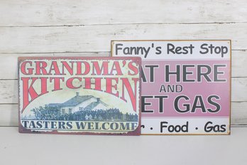 Set Of 2 Vintage-Style Tin Signs  Grandmas Kitchen & Eat Here And Get Gas