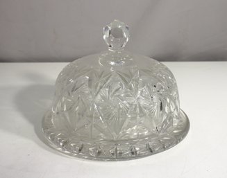 Antique Cut Glass Dome Covered Butter Dish  7' H X 9.5' Round  Elegant Crystal