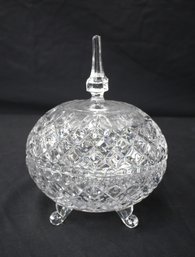 Vintage Crystal Oval Footed Lidded Bowl With Finial