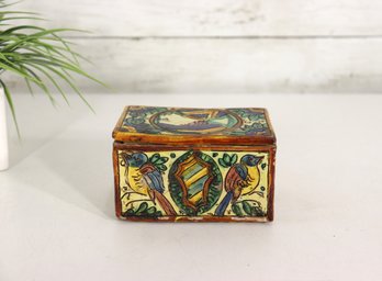 Hand-Painted Ceramic Trinket Box  Birds & Floral Motif  3'H X 5'W X 3.5'D