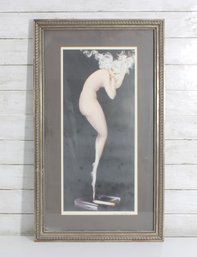 Louis Icart Art Deco Style Print  Nude Female With Cigarette  Framed 30 X 17.5