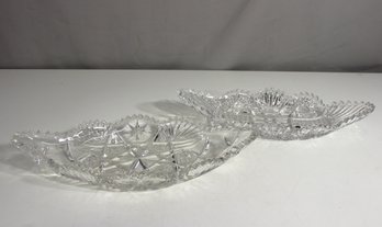 Pair Of Antique Cut Glass Celery Dishes  14' X 7.5'  Intricate Brilliant-Style Crystal