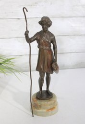 Antique Bronze Shepherd Boy Sculpture By Charles Keck  Figurative Bronze  12' Tall