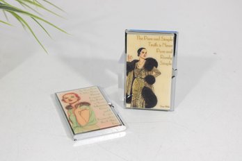 Pair Vintage Pin-Up Style Card Holder Cases  Retro Advertising Style Business Card Holders