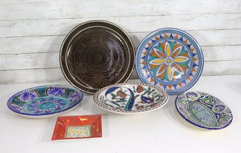 Colorful Hand-Painted Decorative Pottery Plate Collection  Signed & Marked Artisan Pieces