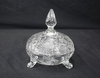 Vintage Round Crystal Candy Dish With Lid And Feet