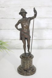 The Shepherd  Patinated Bronze Sculpture  13'H  Signed HK  Classical Figurative Statue