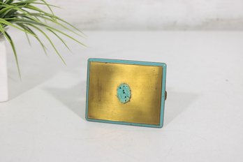 Vintage 1950s Brass Cigarette Pocket Case Holder  Fits Filter & Long Non-Filter Cigarettes  Turquoise Accen