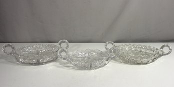 Antique Cut Glass Handled Serving Bowls  8' Round  Brilliant Period Style