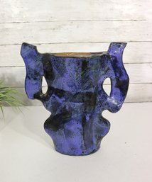 Vintage Studio Art Pottery Sculptural Vase  Abstract Form Purple/Blue Glaze  11' Tall