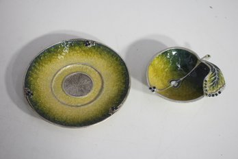 Quest Gifts Enameled Honey Dish & Plate Set  Bejeweled Judaica For Rosh Hashanah