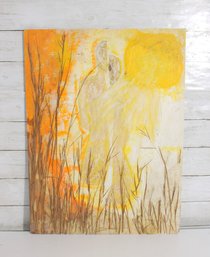 Abstract Painting Two Lovers  Warm Orange & Yellow Romantic Scene  24' X 18'