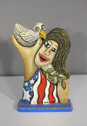 Mary Michael Shelley Hand-Painted Folk Art Sculpture  Lady Liberty & Dove  15 X 10  Signed 2012