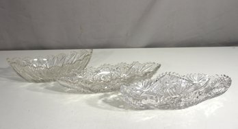Set Of Three Antique Cut Glass Serving Bowls  11.5'x 4.5', 11'x 5', And 9.5'x 4.5'