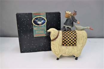 NEW - Williraye Girl With Goose Riding A Big Sheep Hand-Painted Figurine, Studio G! W/ Original Box WW1422