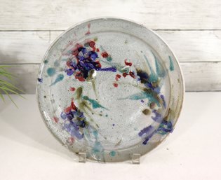 Vintage Studio Art Pottery Plate  Abstract Hand Painted Splash Glaze  10 Round