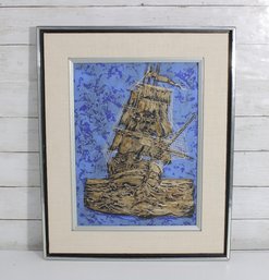 Vintage Signed Sailboat Painting Gorgon?  Acrylic On Canvas  Framed Nautical Art 22' X 18'
