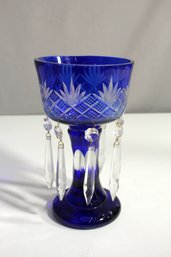 Single Cobalt Blue Cut To Clear Crystal BOHEMIAN MANTLE LUSTERS
