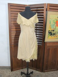 Vintage Victoria Royal Ivory Lace Cocktail Dress  Off-Shoulder  Decorative Buttons  Size Small