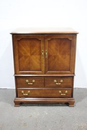 Vintage Wood Veneer Cabinet With Drop-Down Desk And Storage