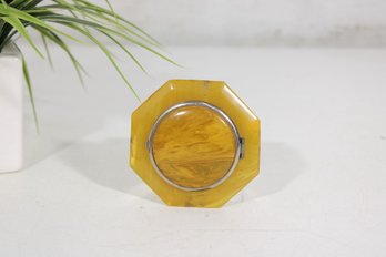 Vintage Butterscotch Bakelite Powder Compact  Octagon Vanity Compact W/ Mirror-3'