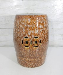Brown Drip Glaze Ceramic Garden Stool  18.5' Tall  Pierced Accent Table / Plant Stand