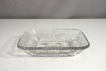 Antique Cut Glass Square Serving Bowl  7' X 7'  Etched Floral & Starburst Design