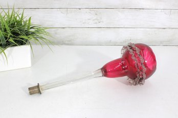 Antique Cranberry Glass Stopper With Clear Stem  14.5 H  Victorian Decorative Glass
