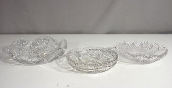 Set Of Three Antique Cut Glass Bowls  7', 8', & 9' Round  Brilliant Period Style