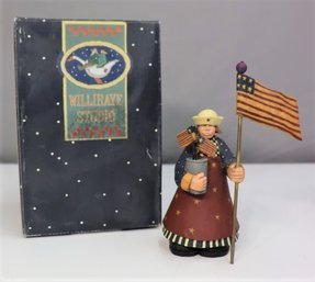 NEW -Williraye Americana Girl With Flags Hand-Painted Figurine, Coyne's & Co W/ Original Box WW1329