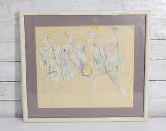 Abstract Nude Figure Drawing  Framed Pastel/Sketch Art  18.5' X 21'