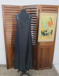 Vintage Black Evening Gown  Rhinestone Strap Detail  Long Formal Dress  Size Small