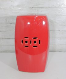 Glossy Red Ceramic Garden Stool  18' Tall  Modern Accent Table / Chinoiserie Style