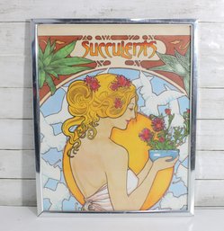 Vintage Succulents Art Nouveau Style Print  Rural Scenes  Framed Wall Art 20.5' X 17'
