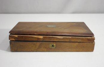 Antique Wooden Poker Chip Box With Inlay And Chips