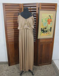 Vintage Joy Rhodes Taupe Beaded Evening Gown  Grecian Style  Crystal Accents  Size 5/6