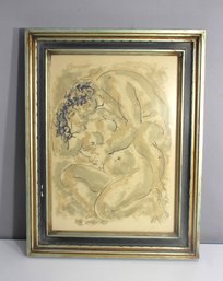 Vintage Expressionist Nude Drawing  Signed & Framed  26.5 H X 18.5 W