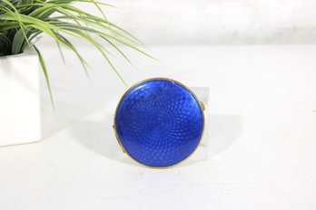 Vintage Blue Guilloch Enamel Mirror Compact -West Germany   3'