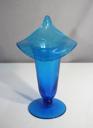 Stunning Hand-Blown 10' Blue Art Glass Vase  Unique Organic Design