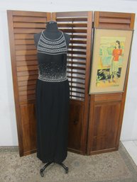 Avanti Designer Black Beaded Evening Gown  Halter Neck  Embellished Bodice  Size 12