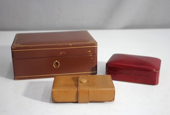 Set Of Three Vintage Leather And Velvet-Lined Jewelry Boxes